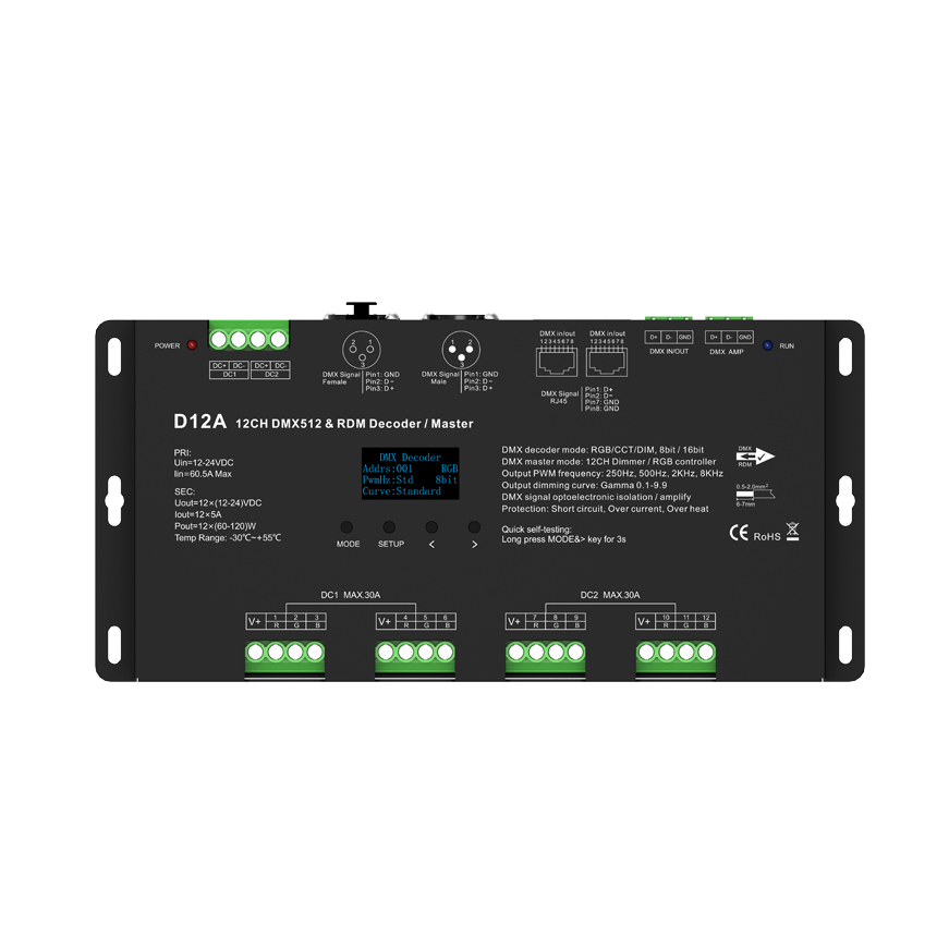 OLED 12-24VDC Constant voltage IP20 CV DMX Decoder D12A OLED 12-24VDC Constant voltage IP20 CV DMX Decoder D12A